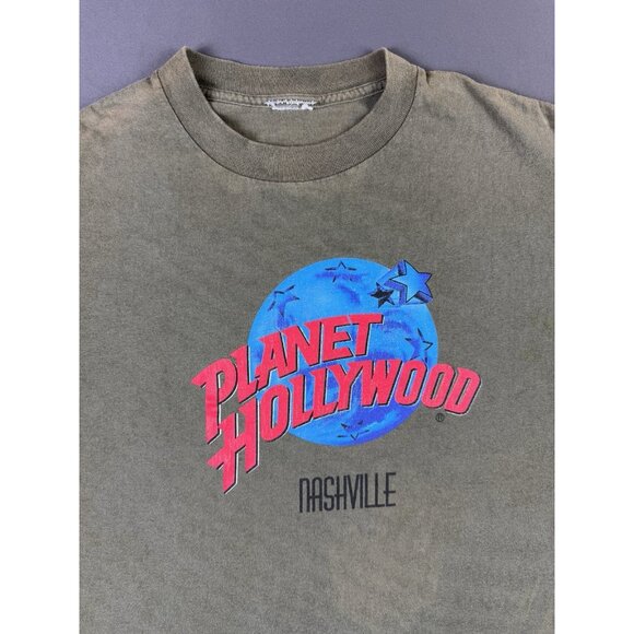 Rare Vintage 90s Planet Hollywood Nashville Faded Olive Green Shirt Logo Large - Picture 3 of 13